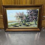 Landscape painting of flowering trees, Huguette Eichwald