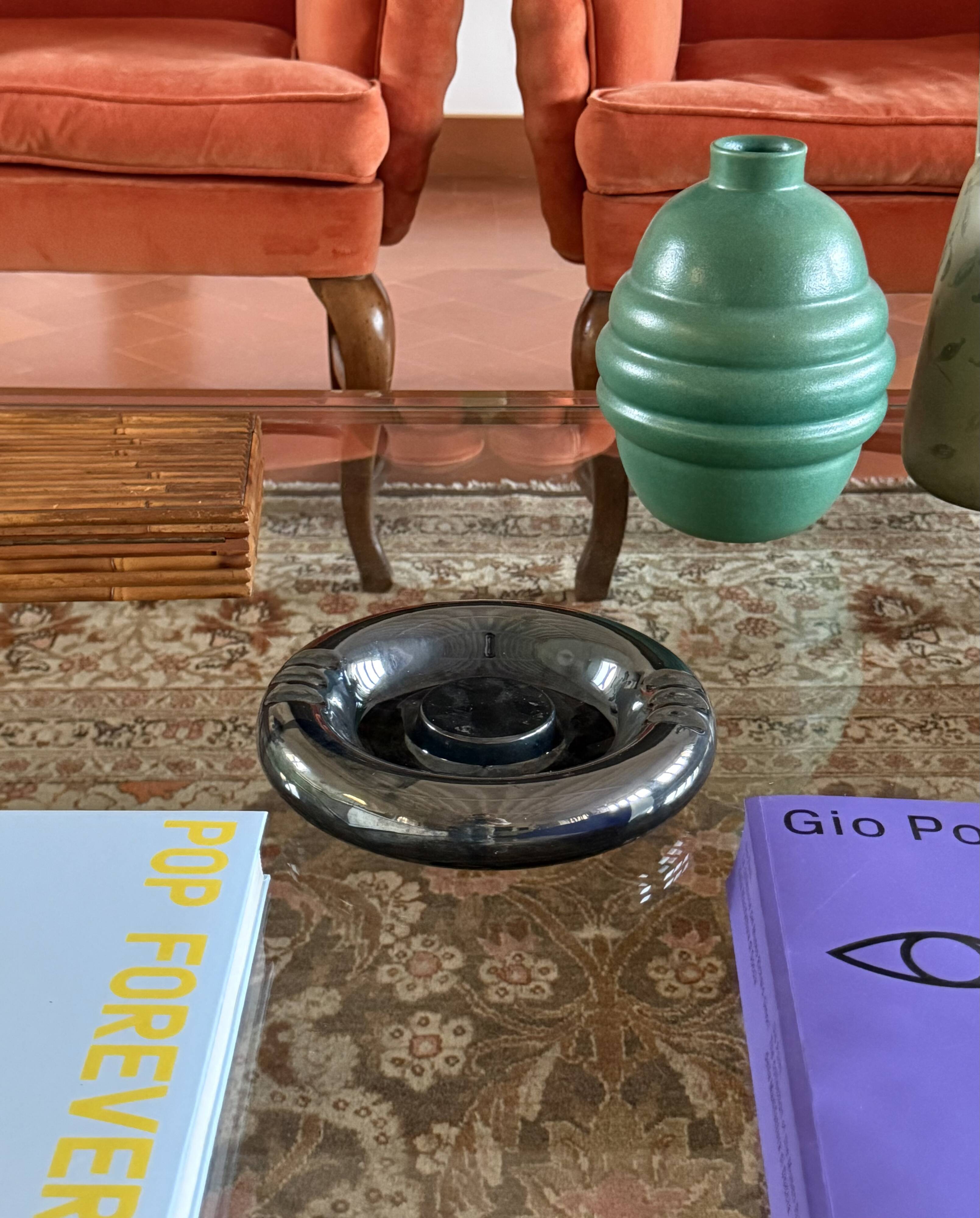 Space age blue iridescent ceramic ashtray / vide poche, Italy 1970s