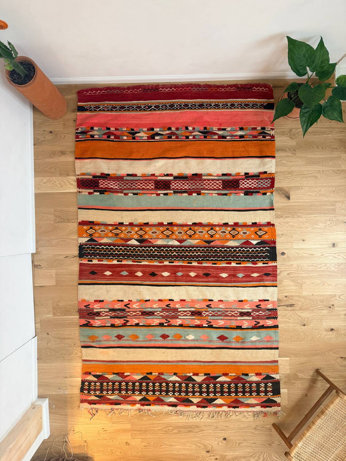 Vintage Berber rug, ancient Hanbel kilim.
