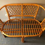 Bamboo and rattan bench and armchair