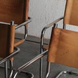 Set of 4 tubular dining chairs in Bauhaus style, in the manner of Marcel Breuer, 1970s