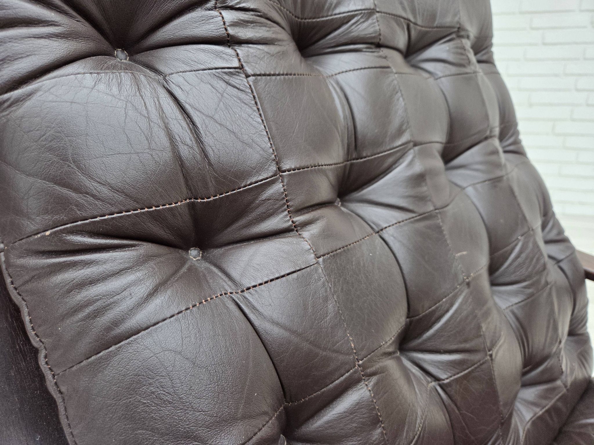 1970s, Scandinavian swivel armchair, original patchwork furniture leather.