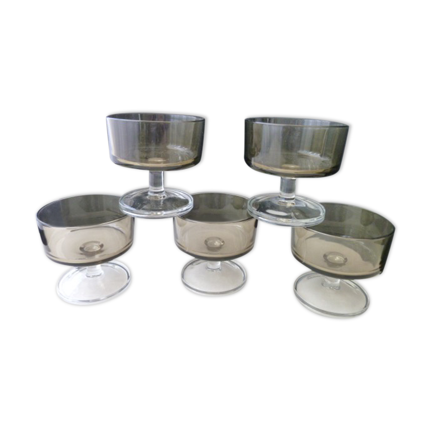 Set of 5 cuts in smoked glass color Luminarc Vintage
