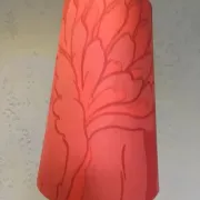Vannes Le Châtel crystal table lamp with red fabric shade, 1970s