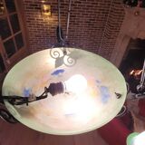 Magnificent Schneider chandelier with three branches - Opaline glass and metal