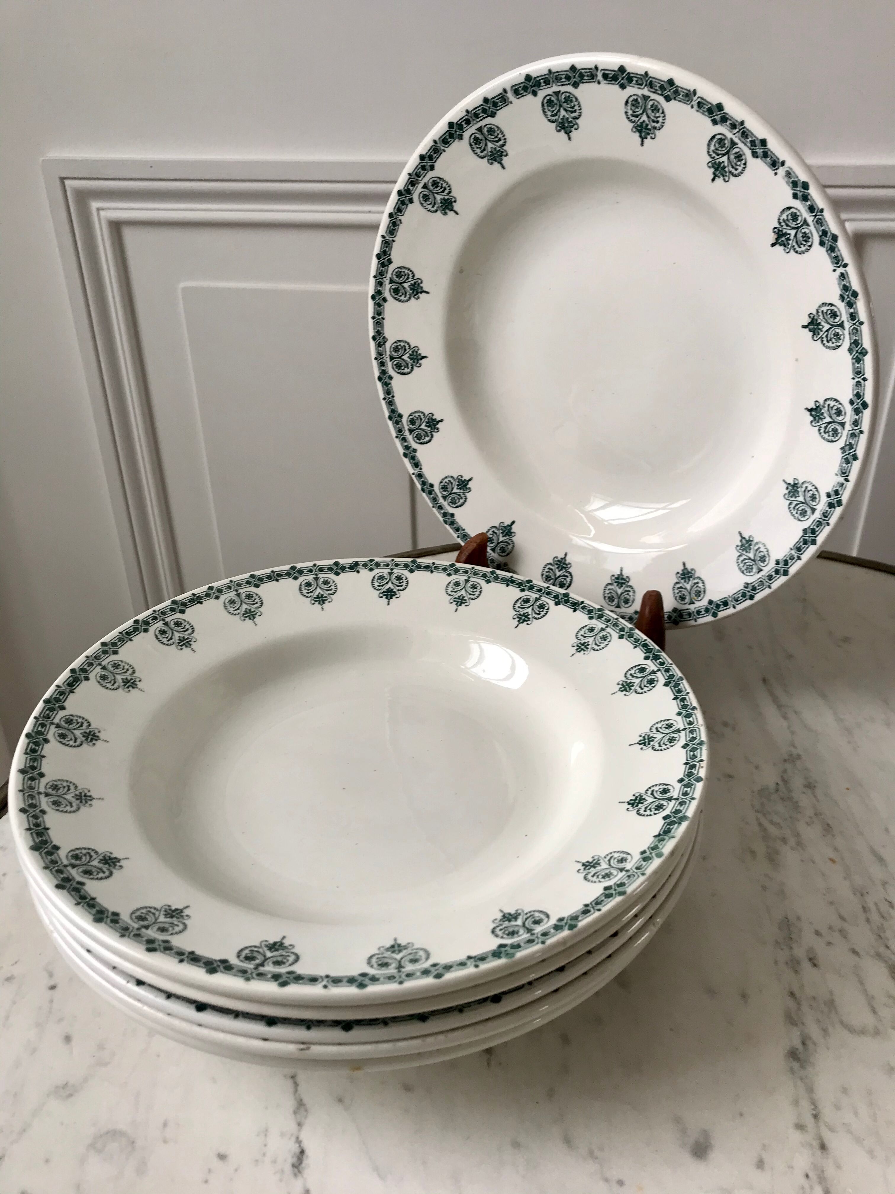 Set of 5 flat plates Terre de Fer Saint-Amand late nineteenth