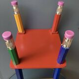 Postmodern round table, chair and bookcase by Pierre Sala 1980
