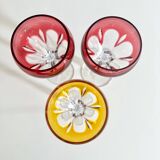 Coloured crystal glasses, wine glasses, set of 3, mid century bar