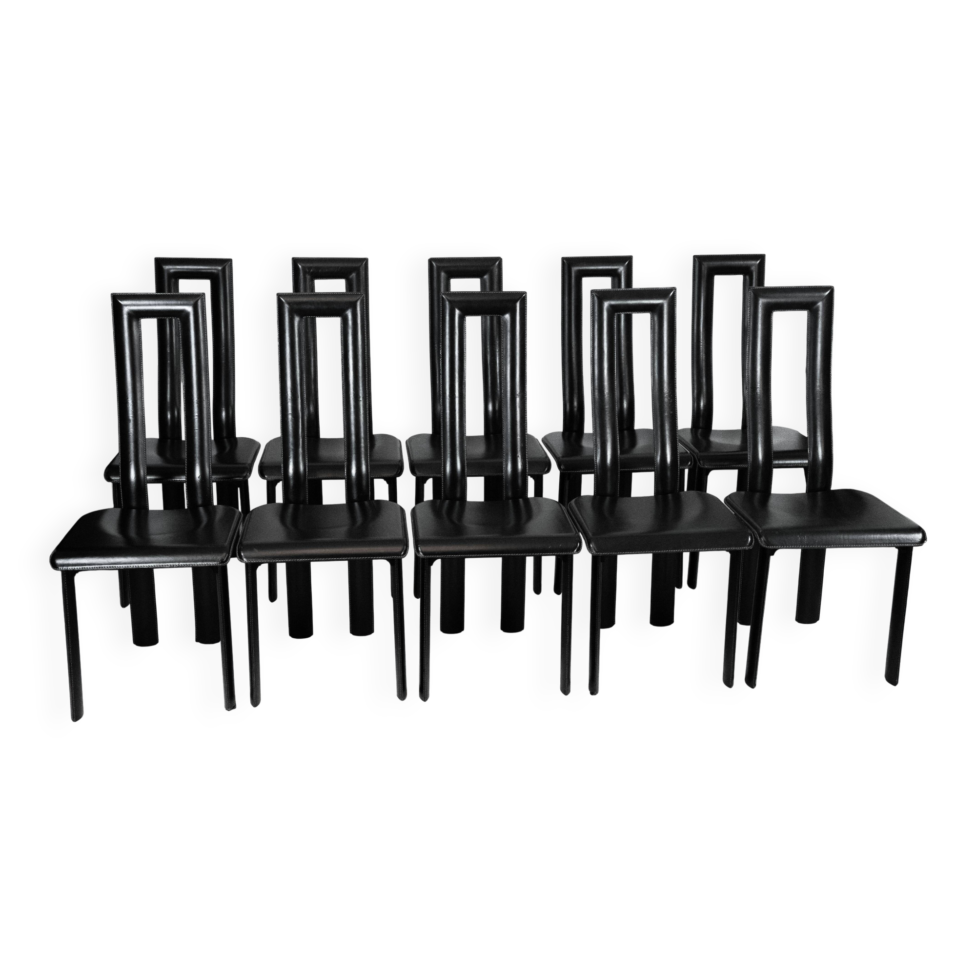 Postmodern Set of ten leather dining chairs by Antonello Mosca for Ycami. I