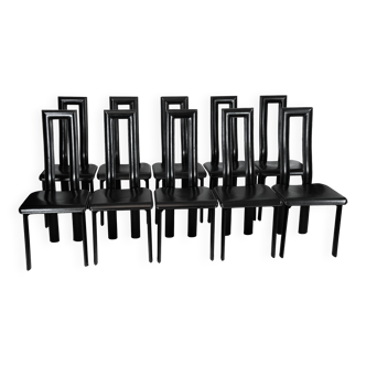 Ensemble postmoderne de dix chaises de salle à manger en cuir d'Antonello Mosca pour Ycami.