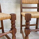 Pair of straw and solid oak chairs