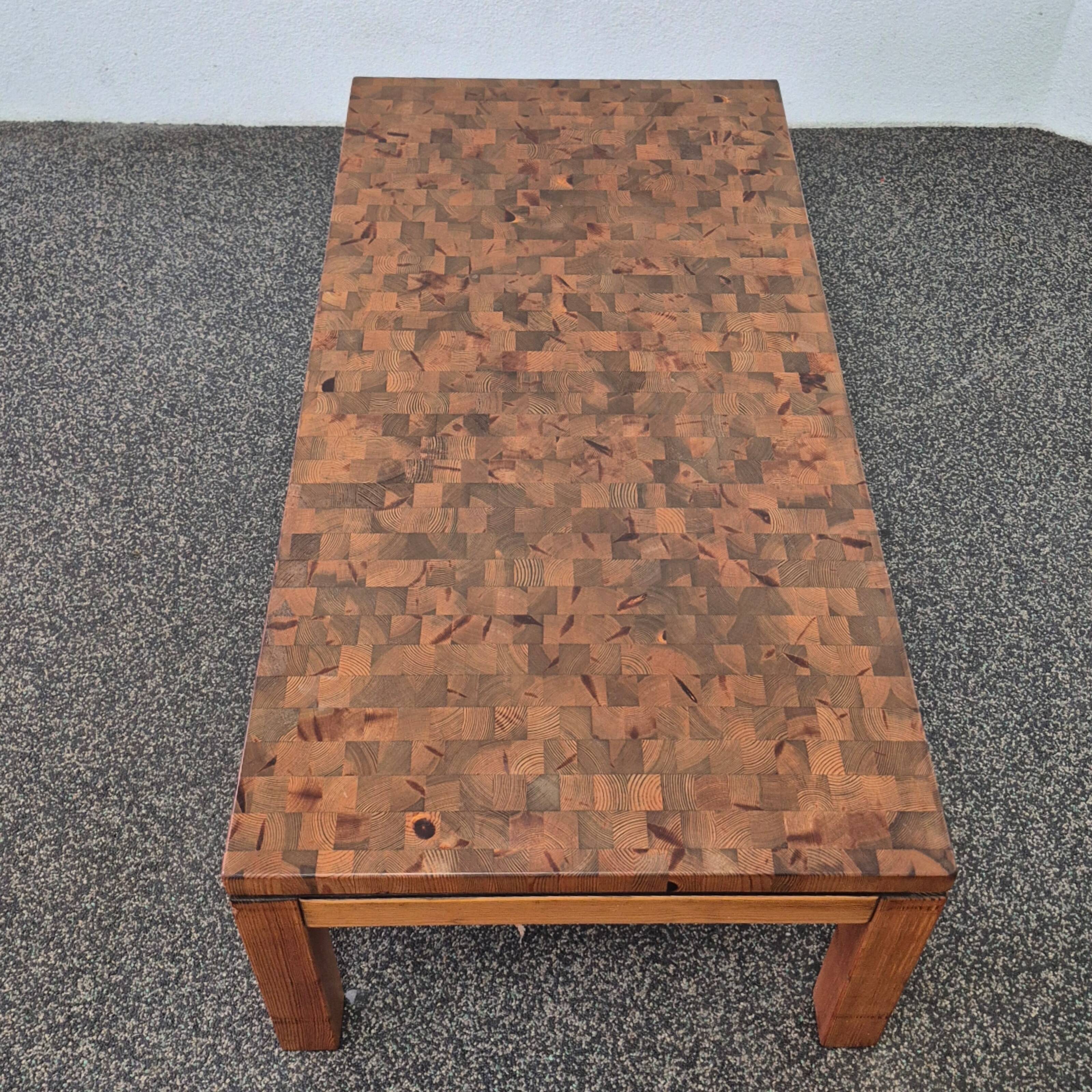Large wood mosaic coffee table. Netherlands 1960s