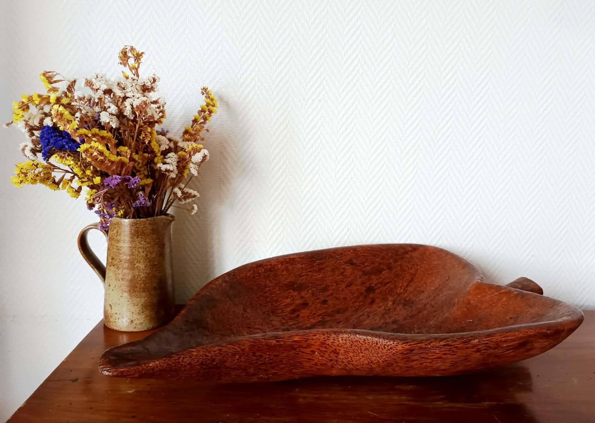 Large brutalist wooden bowl, 65 cm