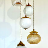 Grande suspension cascade verres de Murano ambrés et opalines