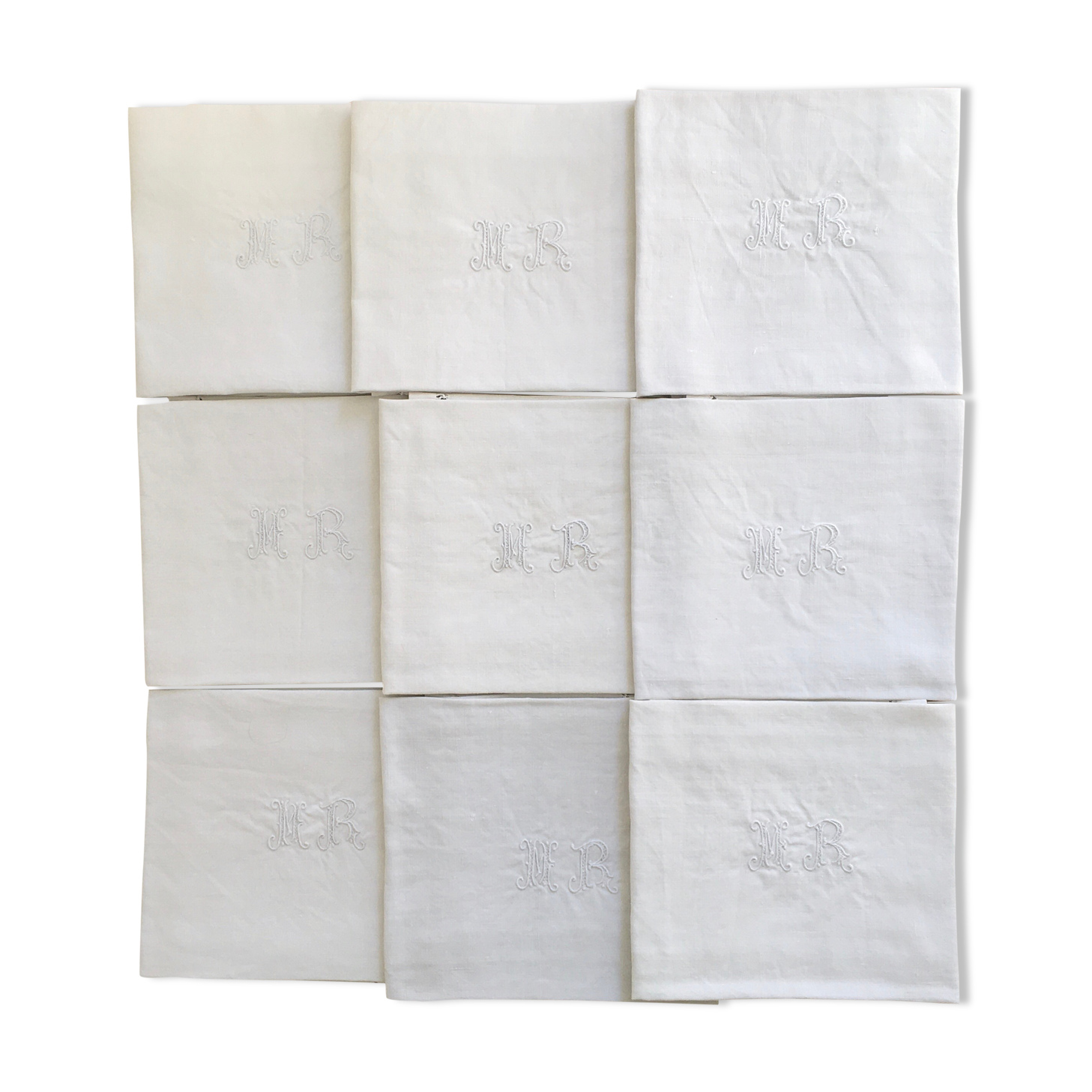 Set of 9 hand-embroidered linen towels