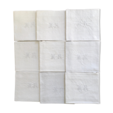 Lot de 9 serviettes en lin brodées main