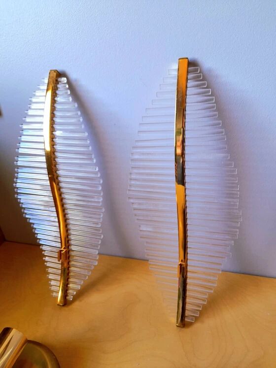 Pair of Leaf Wall Sconces in Murano Glass, Gaetano Sciolari for Venini
