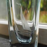 Etched glass vase with nautical theme from Strömbergshyttan, Sweden