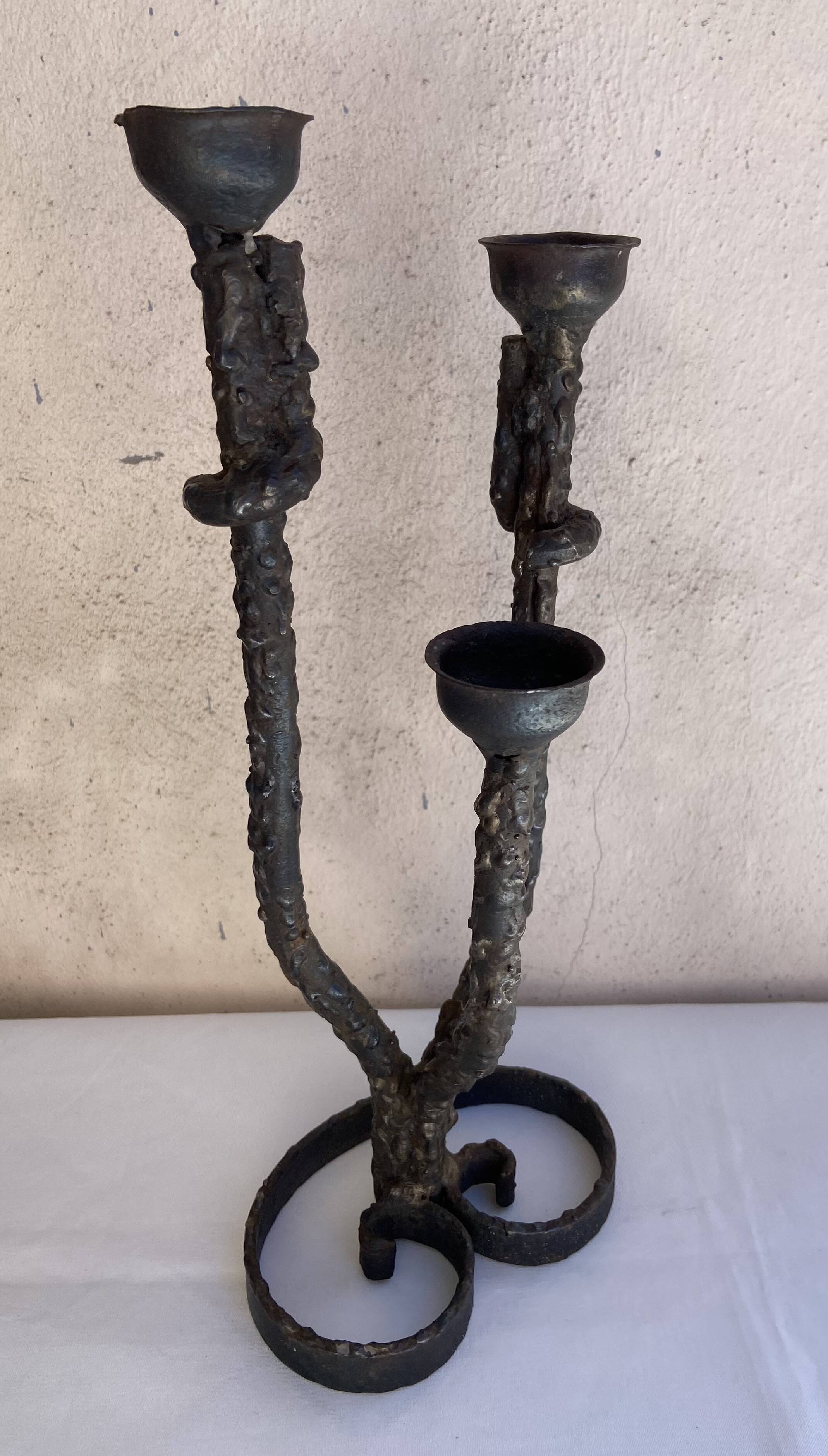Brutalist iron candle holder