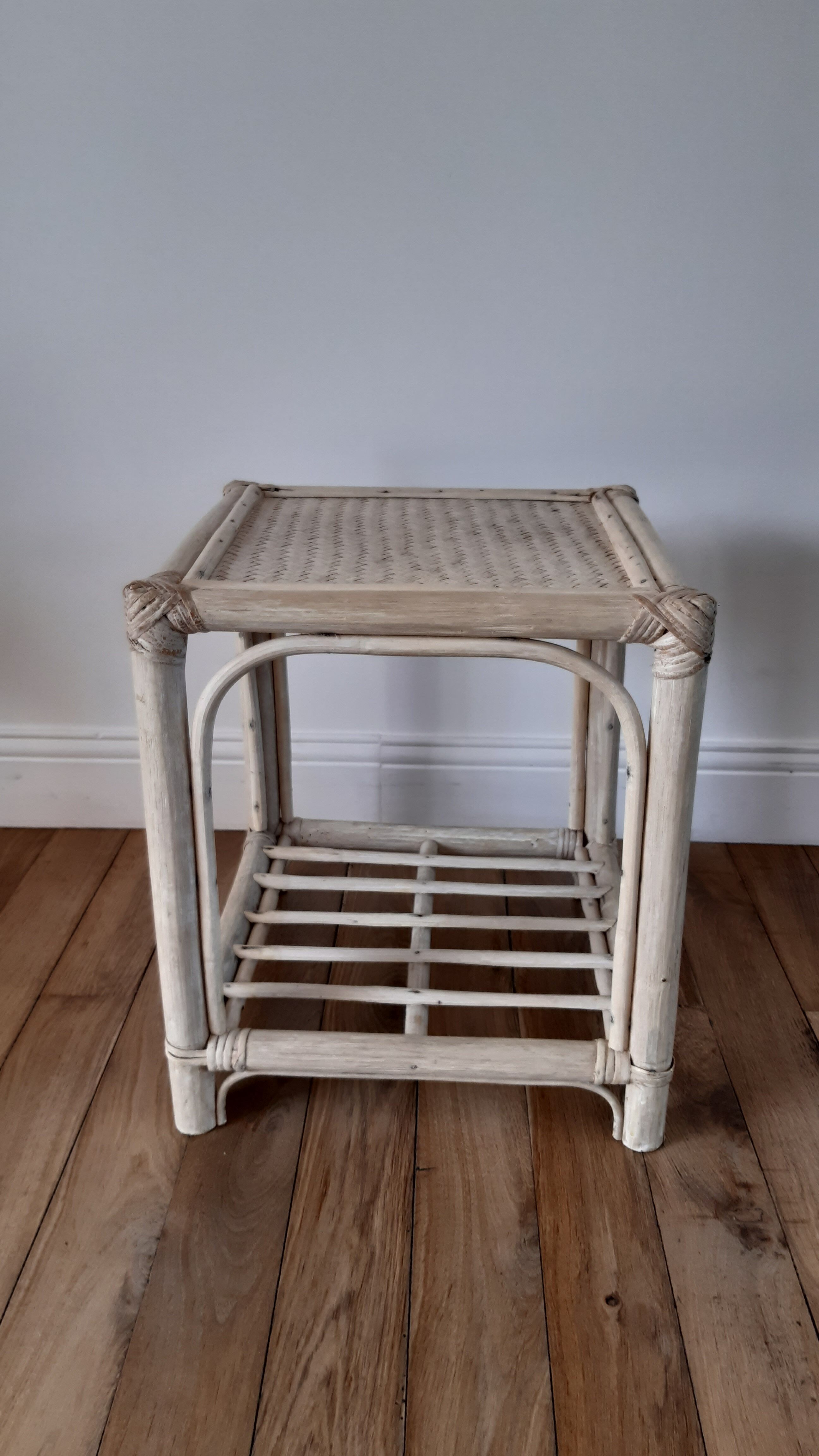Rattan side table / bedside table 50s-60s