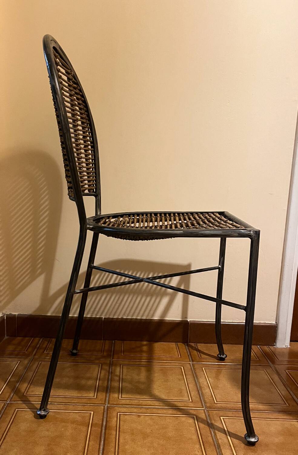 Set of 4 Wrought Iron and Rattan Chairs