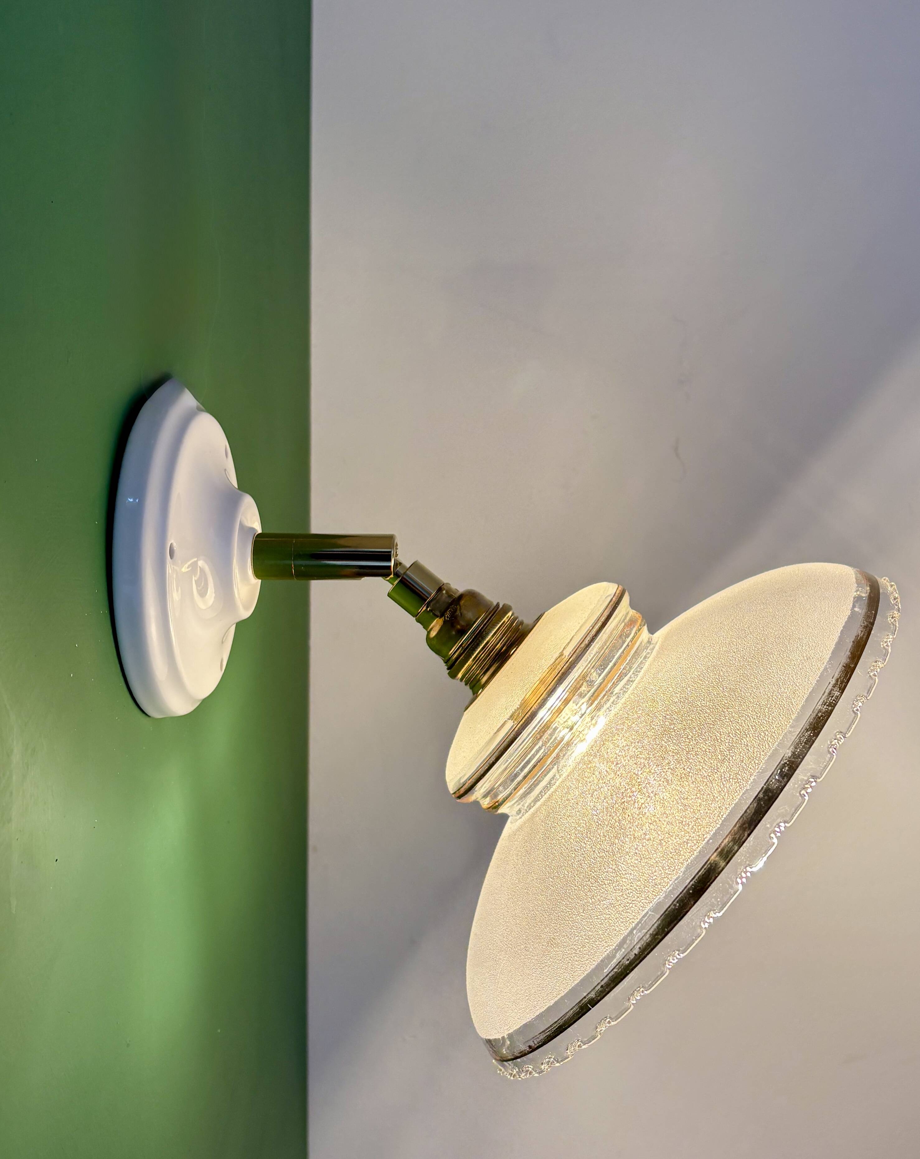Vintage wall lamp with white and gold granite glass shade