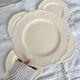 Set of 5 vintage earthenware flat plates stamped Longchamp beige color classic style