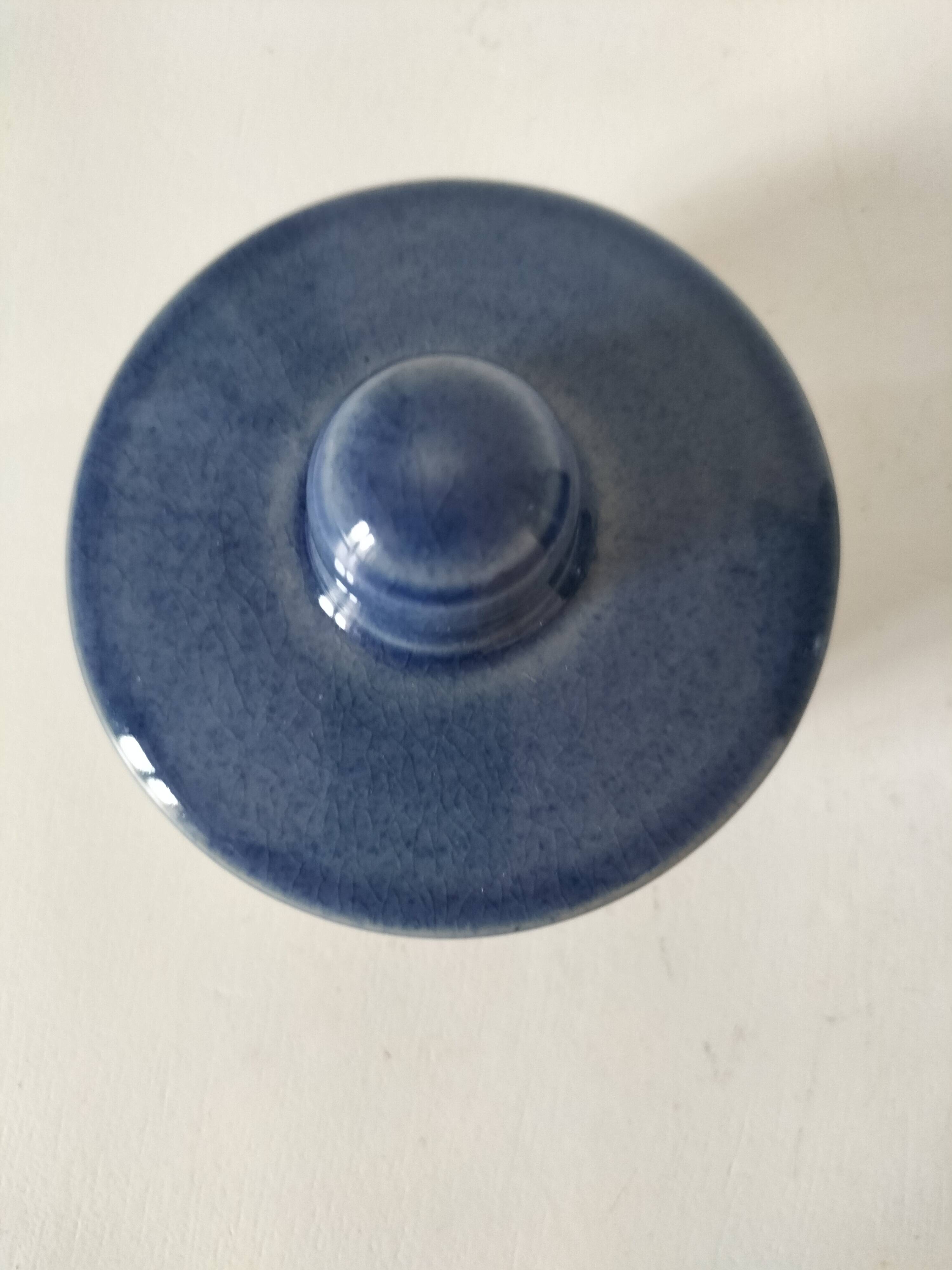 Blue speckled stoneware jug with integrated filter