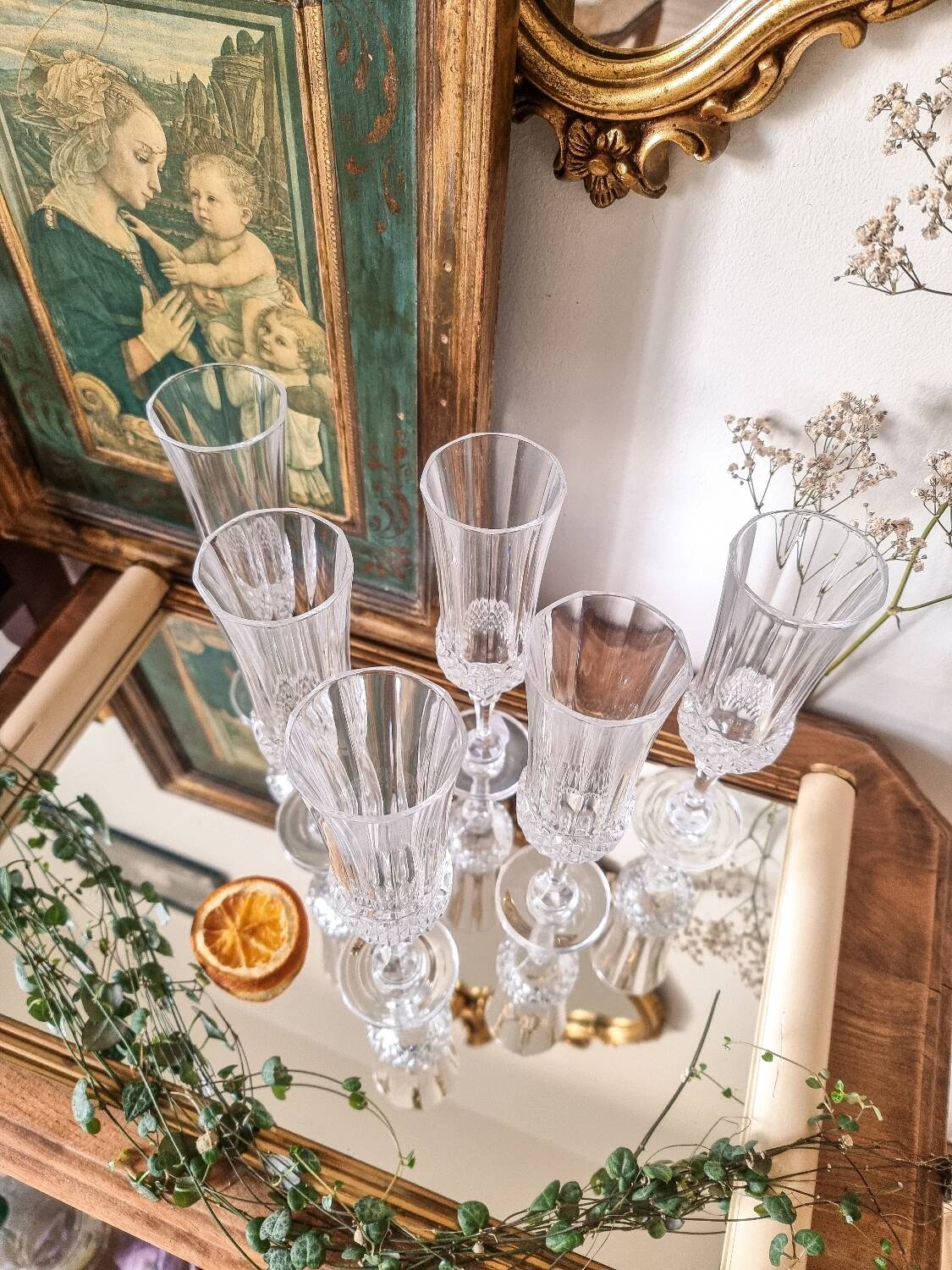 6 Champagne flutes, Arques crystal, Valencay model