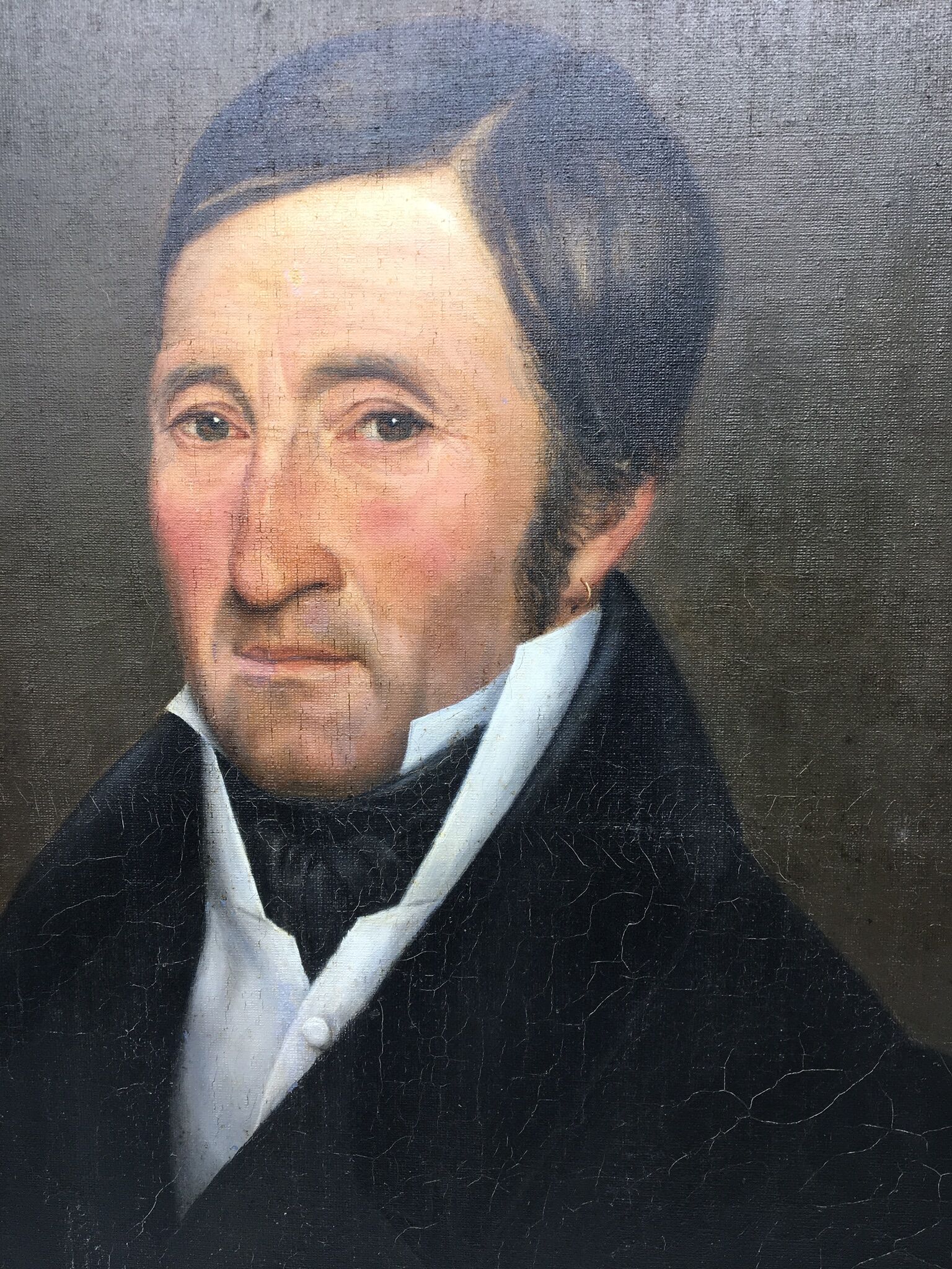 Signed painting, portrait of a gentleman with a book and an earring: 19th century