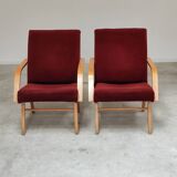 Pair of Czech burgundy brown velvet armchairs 1970