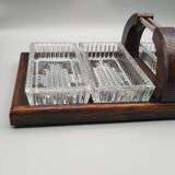 Wooden tray with glass ramekin handle servant aperitif appetizer vintage art deco appetizer