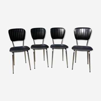 Série de 4 chaises en skaï noires Vintage - Vanac Aix