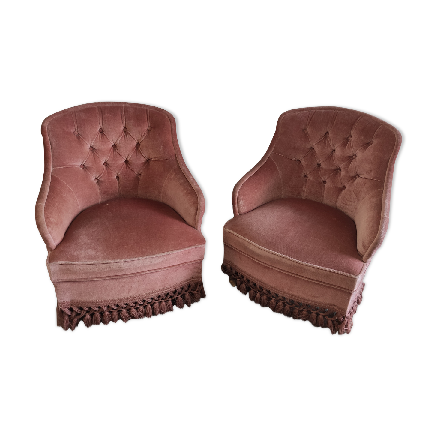 Pair of padded old pink armchairs