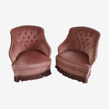 Pair of padded old pink armchairs
