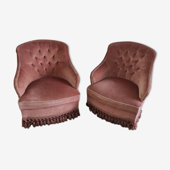 Paire de fauteuils capitonné vieux rose