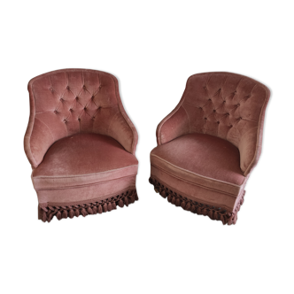 Paire de fauteuils capitonné vieux rose