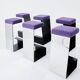 Set de 6 tabourets de bar fer forgé acier poli laine bouclé 1970