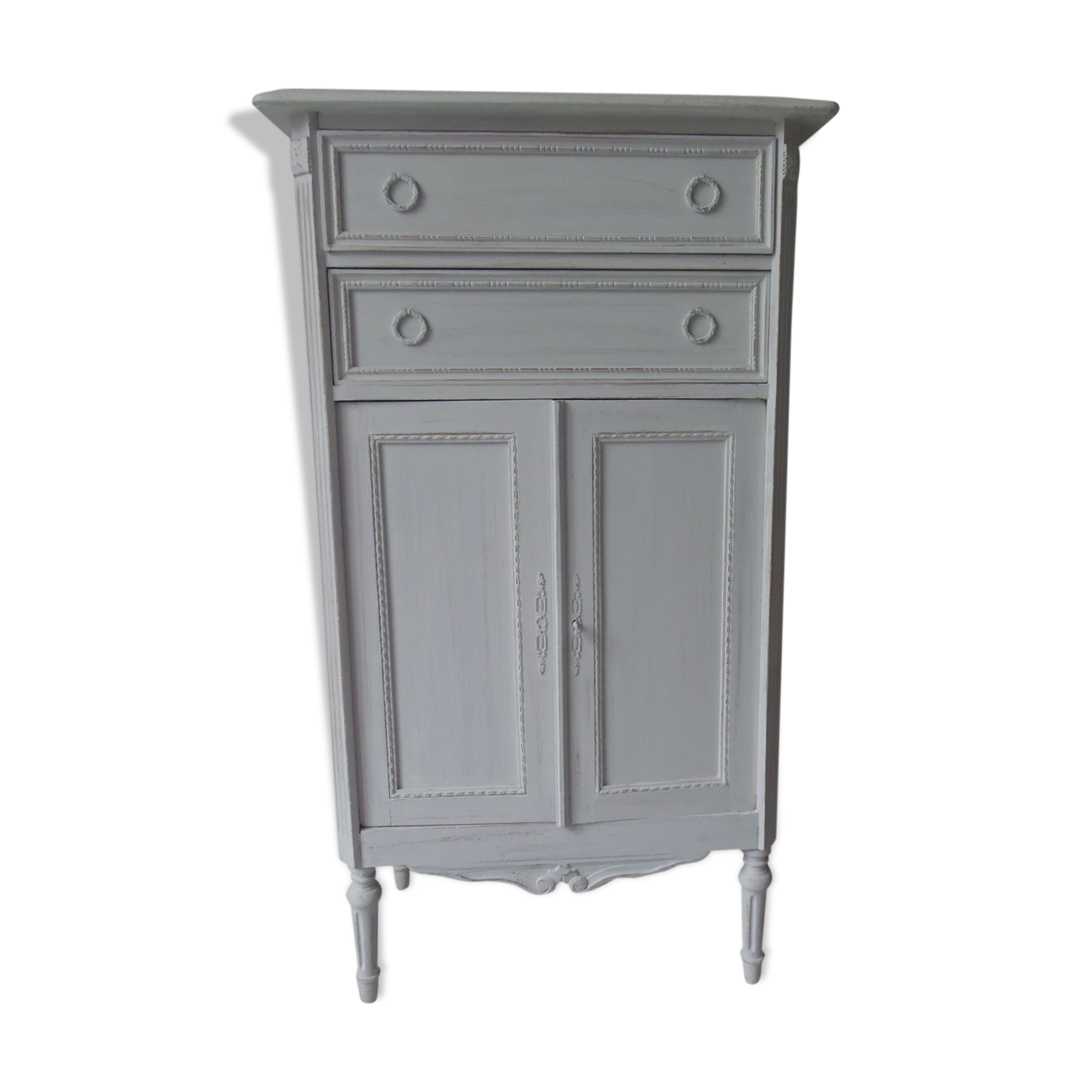 Louis XVI style furniture patinated pearl grey, marble tray