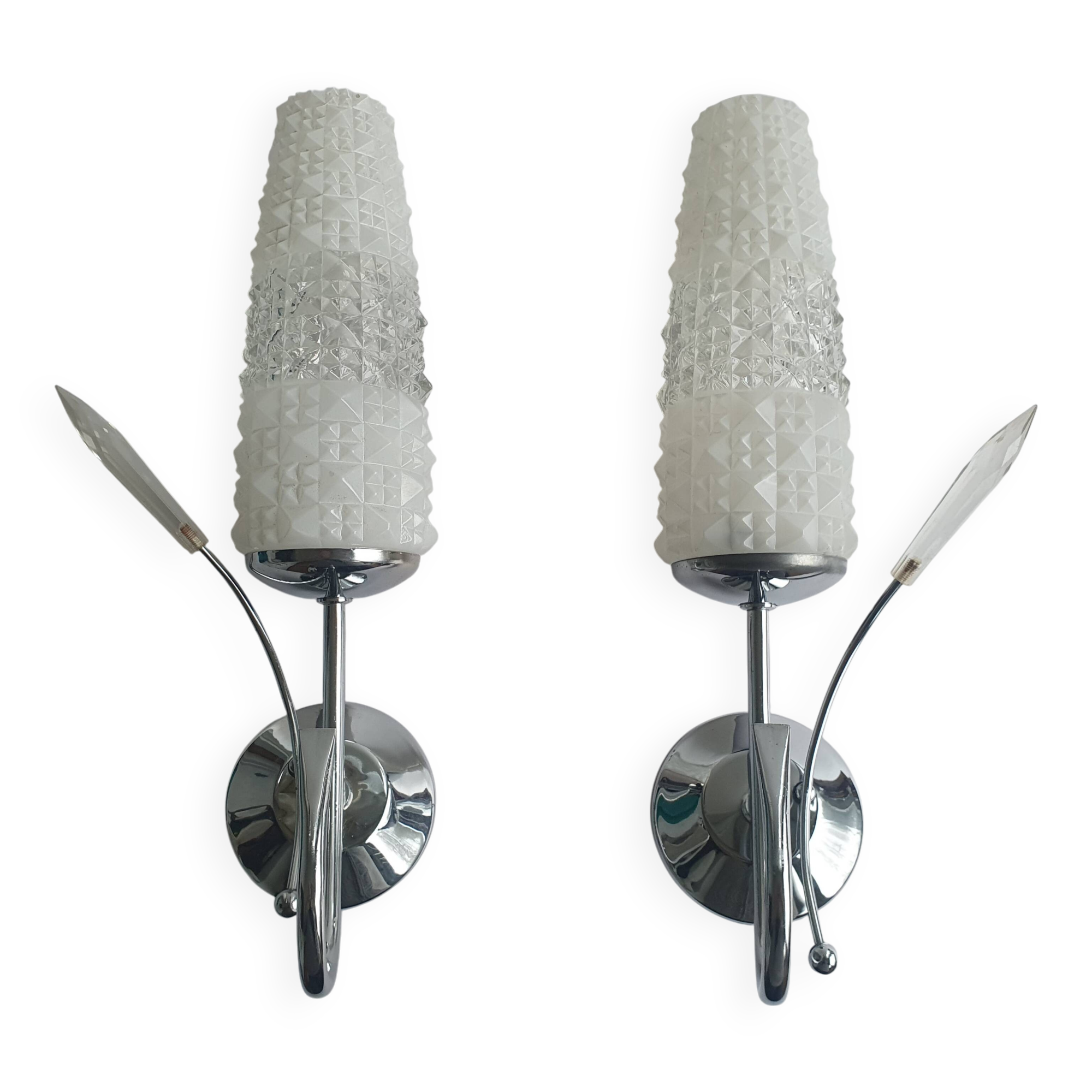 Pair of vintage tulip shaped globe chrome wall sconces
