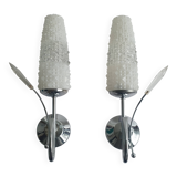 Pair of vintage tulip shaped globe chrome wall sconces