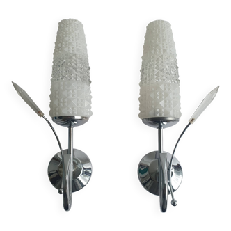 Pair of vintage tulip shaped globe chrome wall sconces