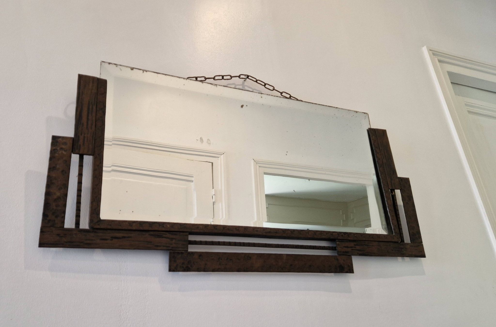 Antique beveled wrought iron mirror circa 1930