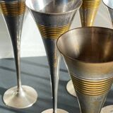 6 Vintage Silver-Plated Brass Champagne Flutes