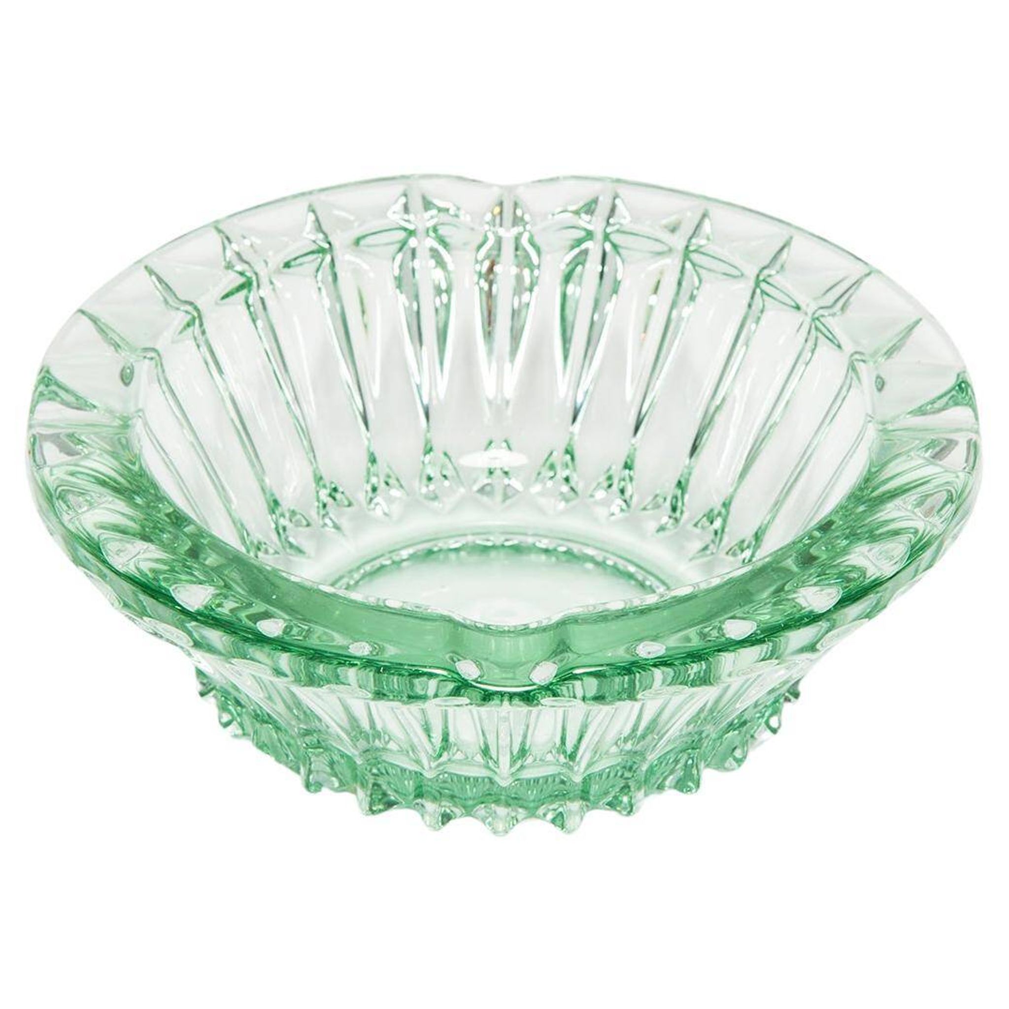 Green crystal glass bowl ashtray, mid-century, Italy, 1970s.