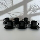 Service 6 black coffee cups and octagonal cups Octime Arcoroc France Esso collection