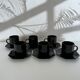 Service 6 tasses à café noires et sous tasses octogonales Octime Arcoroc France collection Esso