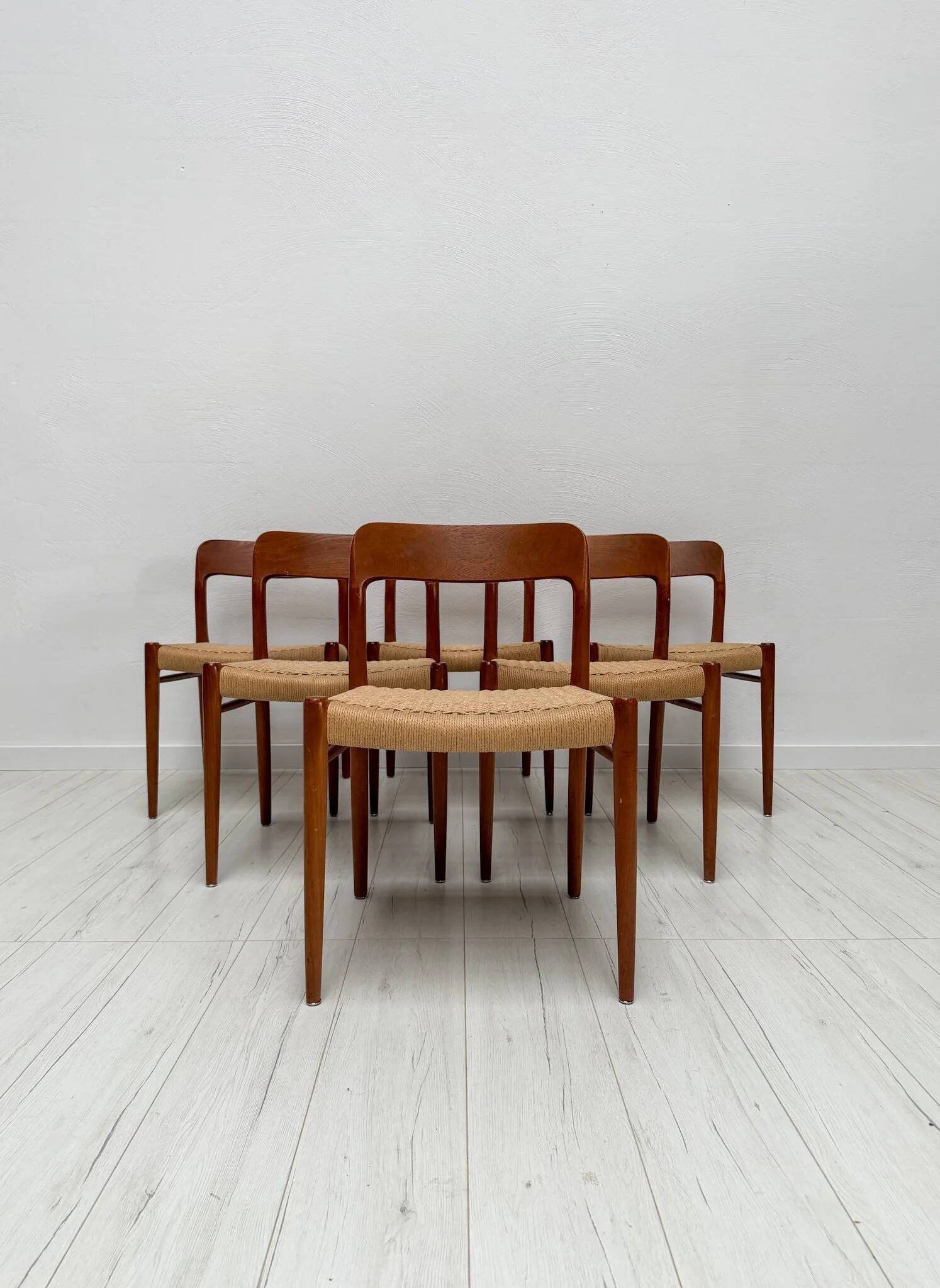 1950s set of 6 vintage Danish teak dining chairs No. 75 by Niels O. Møller