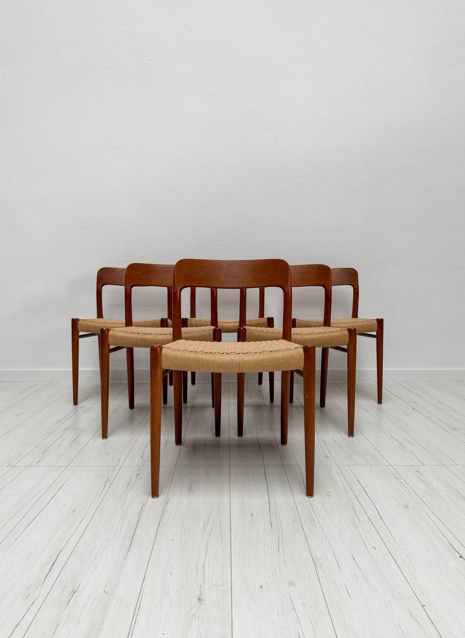 1950s set of 6 vintage Danish teak dining chairs No. 75 by Niels O. Møller