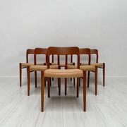 1950s set of 6 vintage Danish teak dining chairs No. 75 by Niels O. Møller